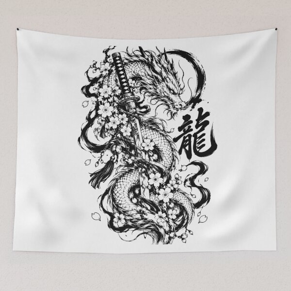 Item preview, Ink Japanese Dragon and Katana Blossom designed and sold by bapupa.
