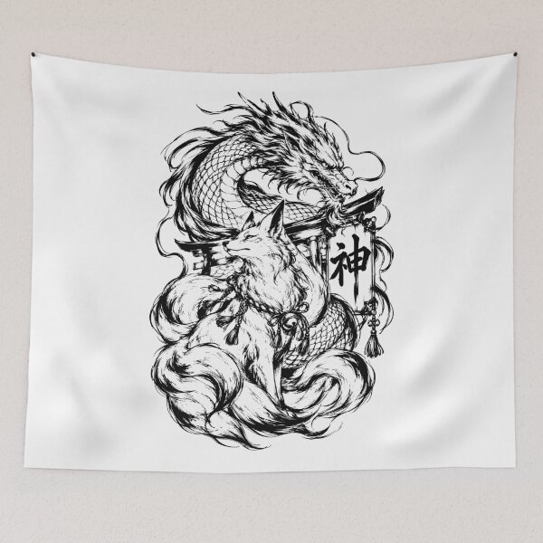 Item preview, Japanese Mythology Dragon and Kitsune Guardian designed and sold by bapupa.