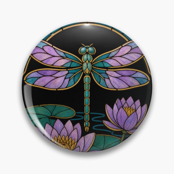 Item preview, Glass Dragonfly and Water Lily - Odonata Art designed and sold by digital.stickerperso.com.