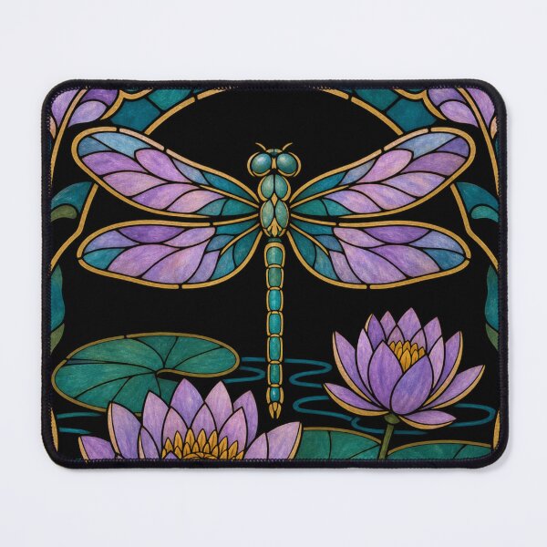 Item preview, Glass Dragonfly and Water Lily - Odonata Art designed and sold by digital.stickerperso.com.