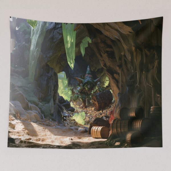 Item preview, A mischievous Goblin sneaking through hidden cave tunnels overflowing with stolen treasure illuminated by glowing crystals, Fantasy & Mythological Creatures designed and sold by CDC40.