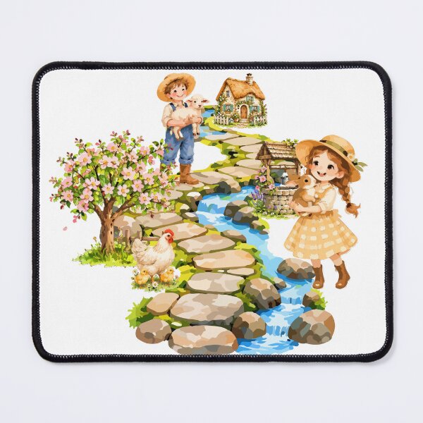 Item preview, Cute Countryside Farmstead Scene with Farm Kids and Animals designed and sold by maewjpho.