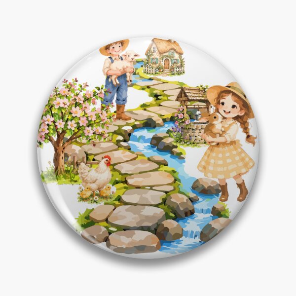 Item preview, Cute Countryside Farmstead Scene with Farm Kids and Animals designed and sold by maewjpho.