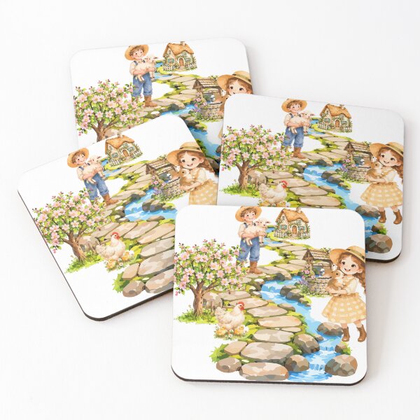 Item preview, Cute Countryside Farmstead Scene with Farm Kids and Animals designed and sold by maewjpho.