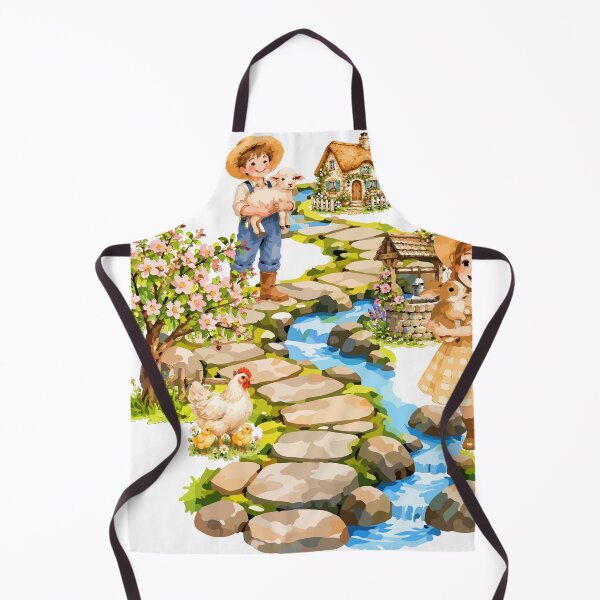 Item preview, Cute Countryside Farmstead Scene with Farm Kids and Animals designed and sold by maewjpho.
