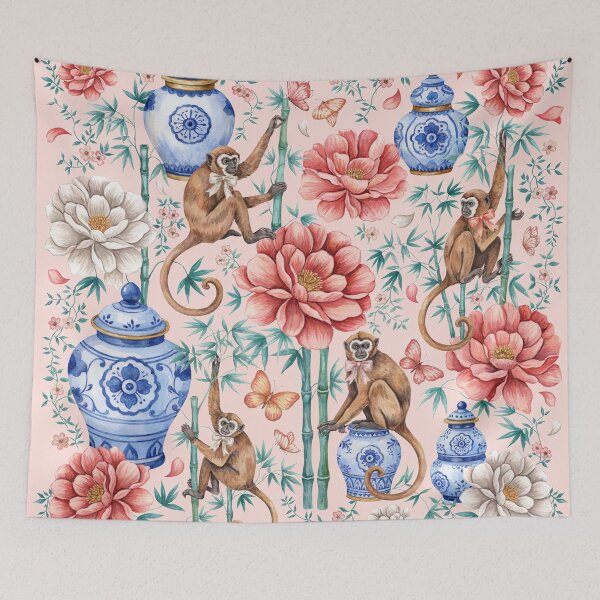 Item preview, Grandmillennial Chinoiserie Monkey Ginger Jar designed and sold by Tamas Das.