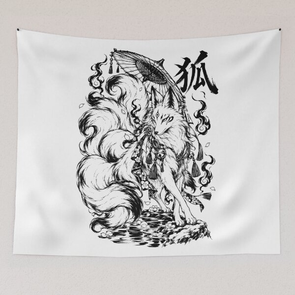 Item preview, Mystical Japanese Kitsune Among Spirit Flames designed and sold by bapupa.