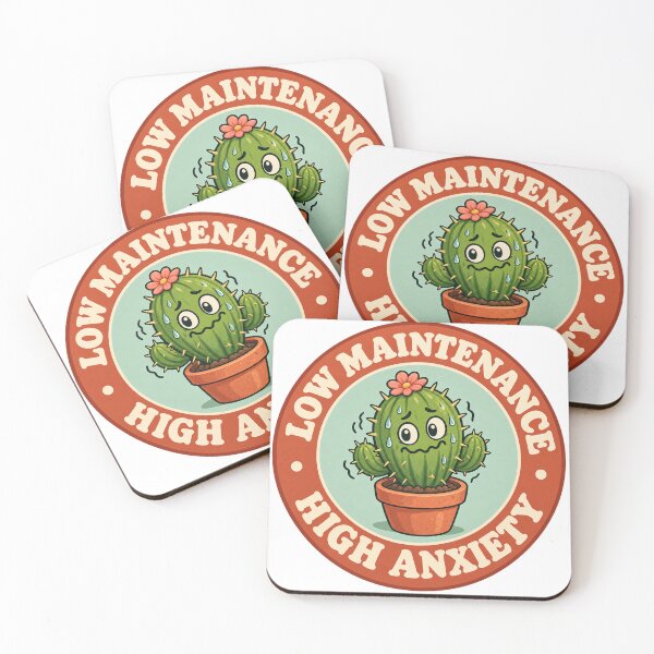 Item preview, Low Maintenance High Anxiety - Funny Cactus Badge designed and sold by ManxCatAndy.