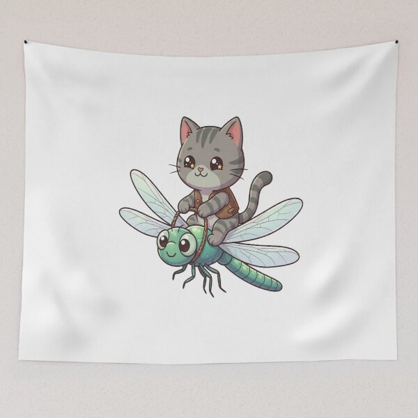 Item preview, Cute Cat Riding Giant Dragonfly designed and sold by Ella_Sketch.
