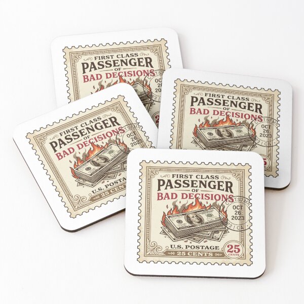 Item preview, First Class Passenger of Bad Decisions Sarcastic Vintage Postage Stamp Burning Money Humor designed and sold by raedattia.