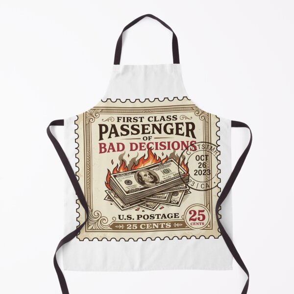 Item preview, First Class Passenger of Bad Decisions Sarcastic Vintage Postage Stamp Burning Money Humor designed and sold by raedattia.