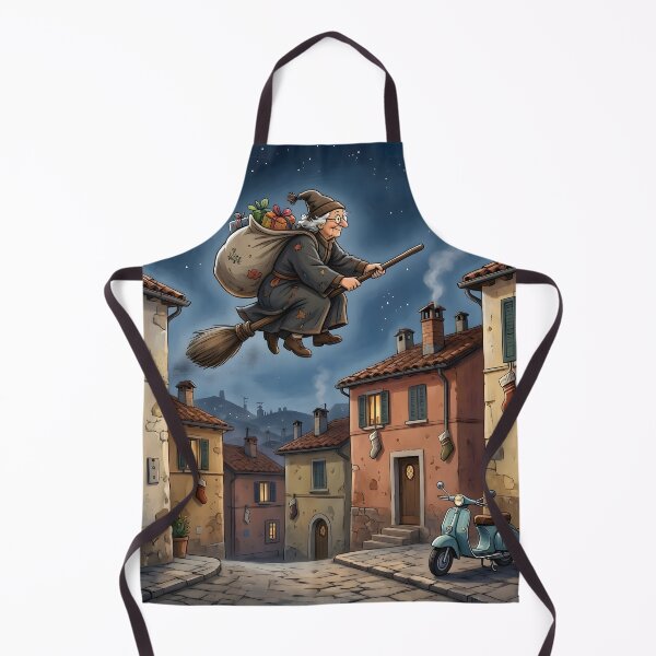 Item preview, La Befana Flying Over Italian Village Christmas Night designed and sold by Sybille-Yates.