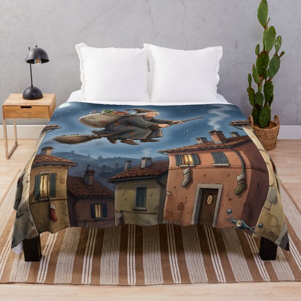 Item preview, La Befana Flying Over Italian Village Christmas Night designed and sold by Sybille-Yates.