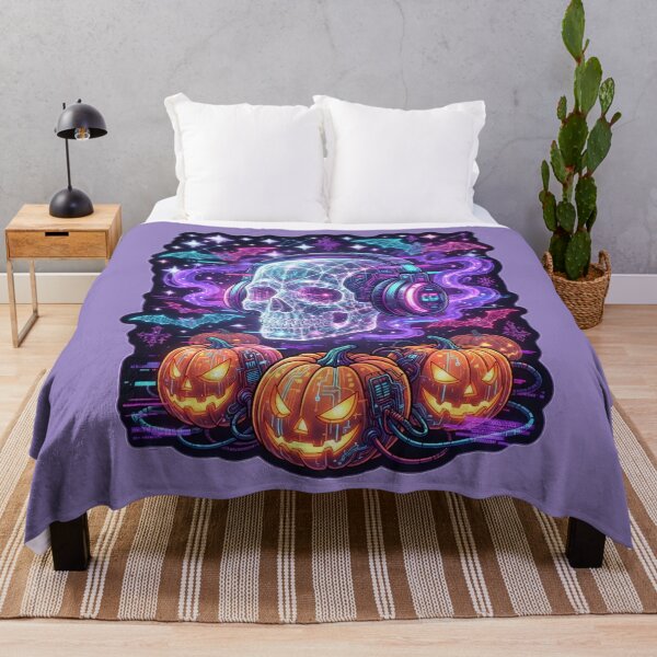 Item preview, Cyberpunk Neon Tech Skull and Pumpkins designed and sold by homedeco12.