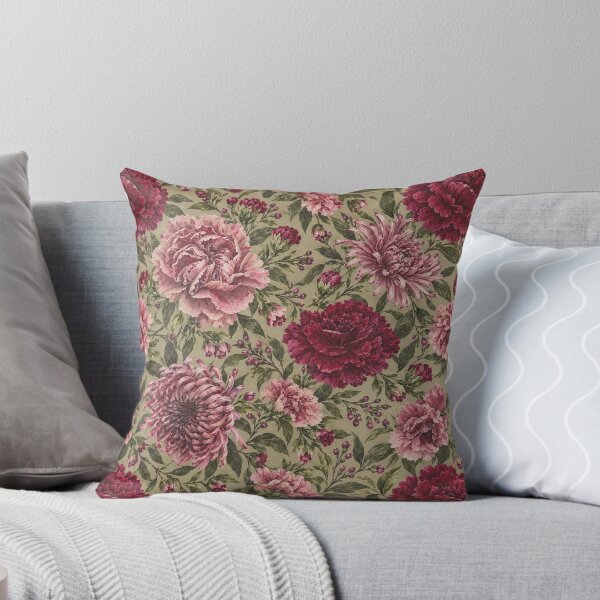 Item preview, Burgundy Peonies and Chrysanthemums – Vintage Botanical Floral Pattern designed and sold by Bodique.