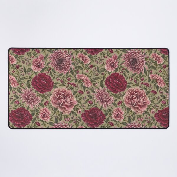 Item preview, Burgundy Peonies and Chrysanthemums – Vintage Botanical Floral Pattern designed and sold by Bodique.