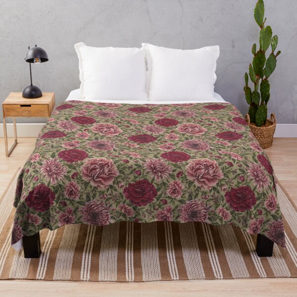 Item preview, Burgundy Peonies and Chrysanthemums – Vintage Botanical Floral Pattern designed and sold by Bodique.