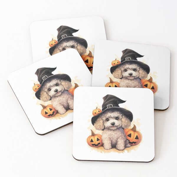 Item preview, Halloween Cute Poodle Cartoon Watercolor Pumpkin Spooky Dog designed and sold by elisarasada.