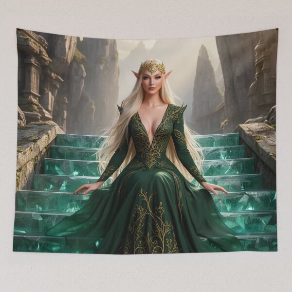 Item preview, Emerald Queen of the Crystal Realm - Fantasy Elf Royalty Art designed and sold by nhk999.