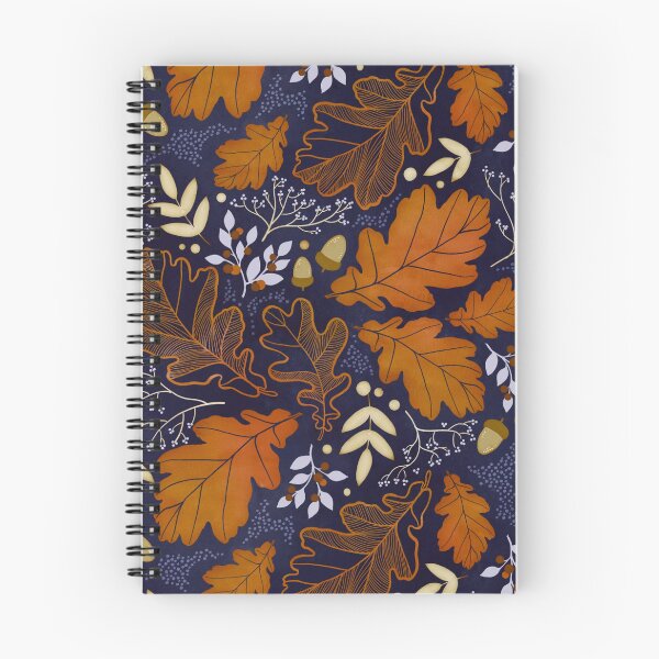 Item preview, Cozy Autumn Oak Leaves Pattern — Dark Blue Fall Forest Print designed and sold by LYAN-STORE.