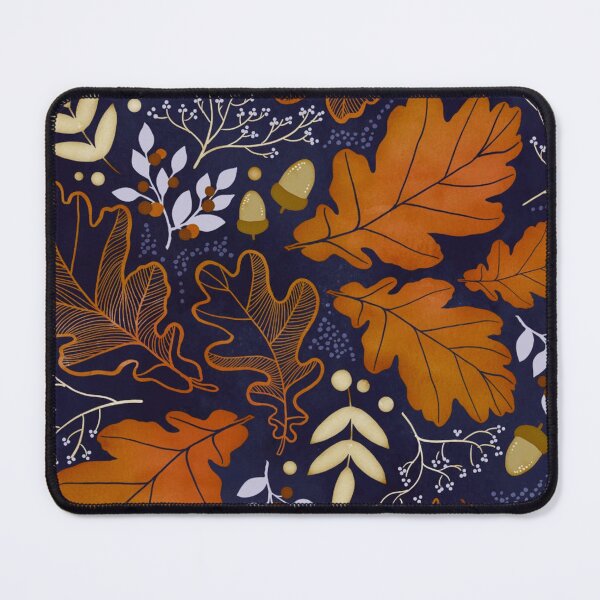 Item preview, Cozy Autumn Oak Leaves Pattern — Dark Blue Fall Forest Print designed and sold by LYAN-STORE.