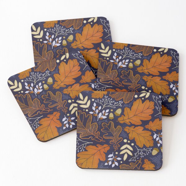 Item preview, Cozy Autumn Oak Leaves Pattern — Dark Blue Fall Forest Print designed and sold by LYAN-STORE.