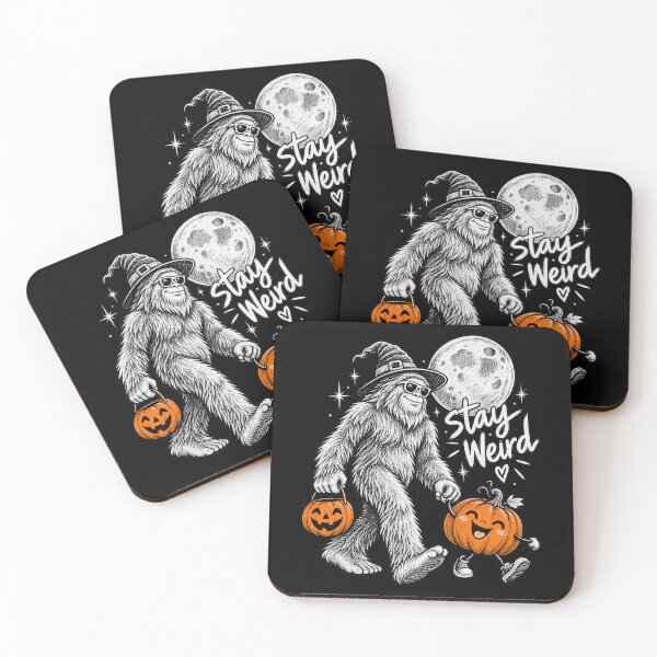Item preview, Stay Weird Bigfoot Sasquatch Full Moon Woodcut Art Artwork designed and sold by Felinefinesse.
