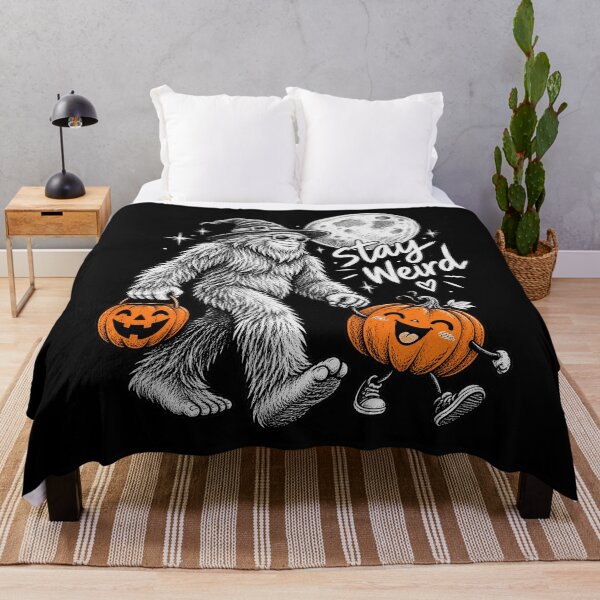 Item preview, Stay Weird Bigfoot Sasquatch Full Moon Woodcut Art Artwork designed and sold by Felinefinesse.