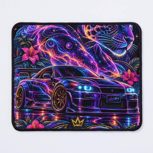 Item preview, GCR1 Cosmic Jaguar JDM – Nissan Skyline GT-R R34 Inspired Neon Cosmic Car & Wild Panther Art designed and sold by GCR1.