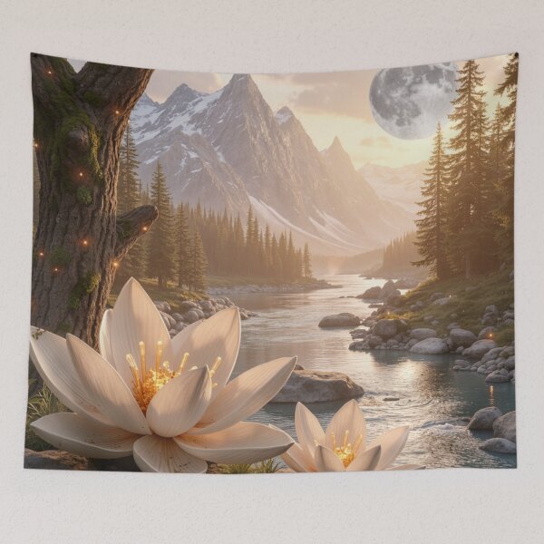 Item preview, Moonlit Lotus Valley - Enchanted Fantasy Landscape designed and sold by nhk999.