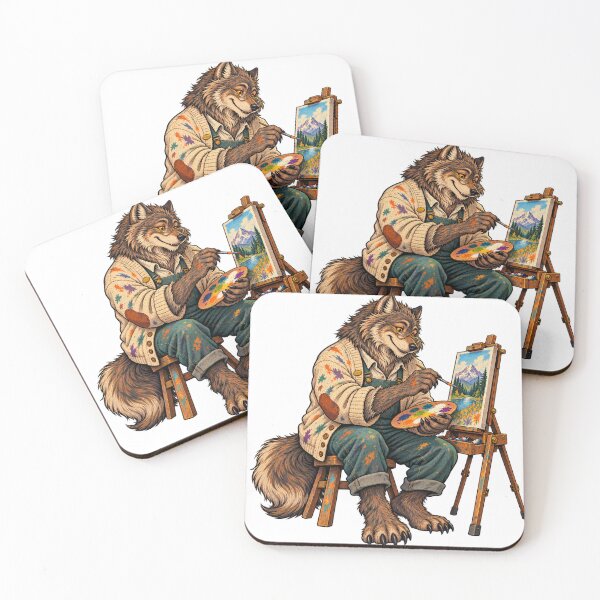 Item preview, Wolf paints mountain landscapes, artists painting nature art designed and sold by LongIslandDesgn.