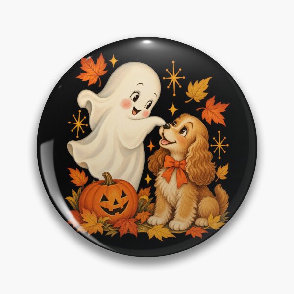 Item preview, Cute Sheet Ghost Petting Golden Dog Autumn Leaves Artwork designed and sold by yassin-stags.