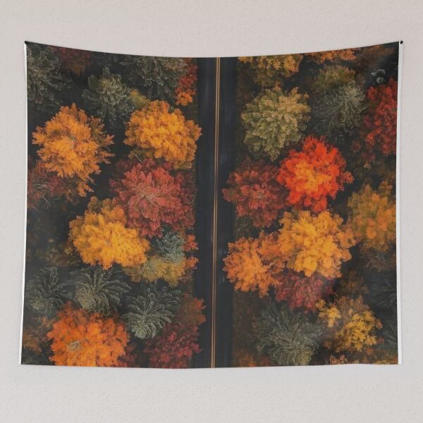 Item preview, Aerial Autumn Forest Road — Moody Top Down Fall Photography designed and sold by LYAN-STORE.