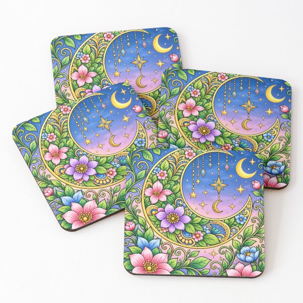 Item preview, Floral Moon and Stars Pattern designed and sold by EMORA NOVAIRE.