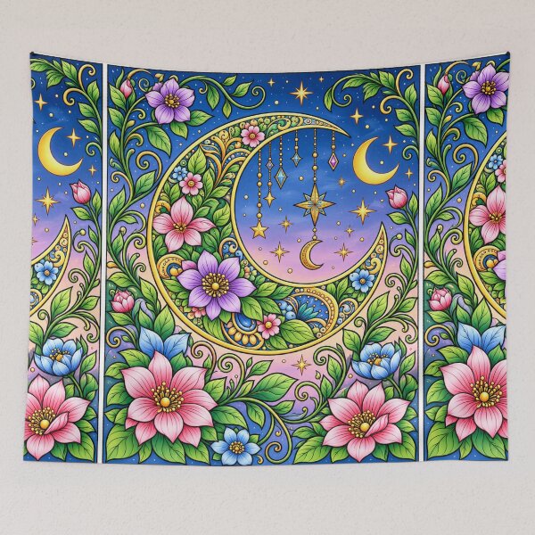 Item preview, Floral Moon and Stars Pattern designed and sold by EMORA NOVAIRE.