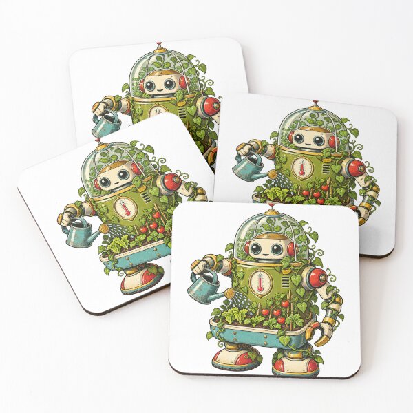 Item preview, Retro greenhouse robot waters tomatoes, garden botany designed and sold by LongIslandDesgn.