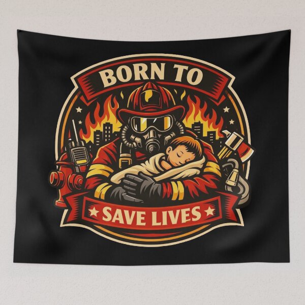 Item preview, Born to Save Lives Firefighter Badge – Heroic Rescue Vintage Sticker   designed and sold by Timeless Junction.
