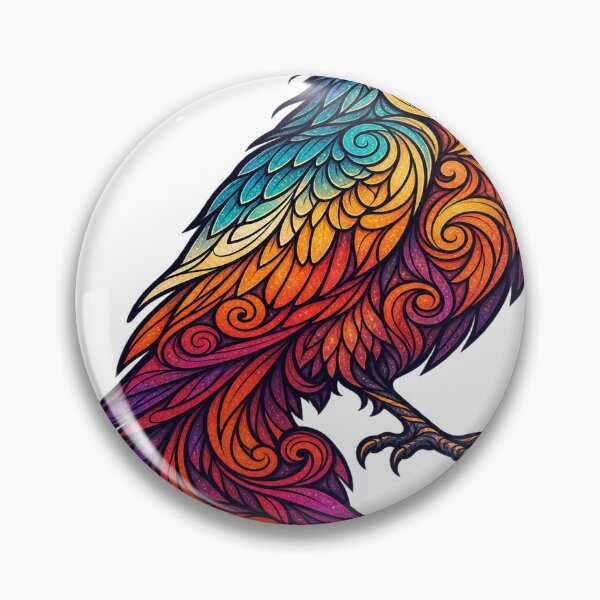 Item preview, Colorful Raven Mandala Crow Feather Bird Tattoo Art designed and sold by LongIslandDesgn.