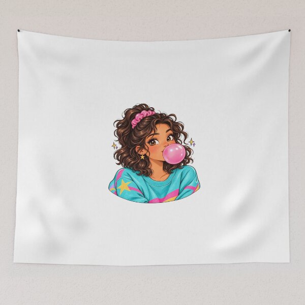 Item preview, Bubblegum Girl Retro 80s Curly Hair and Scrunchie designed and sold by Sandy's Cheeky Studio.