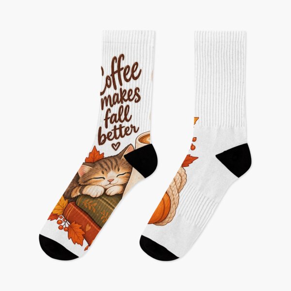 Item preview, Coffee Makes Fall Better – Cozy Autumn Coffee Cat designed and sold by NovaNest  Studio.