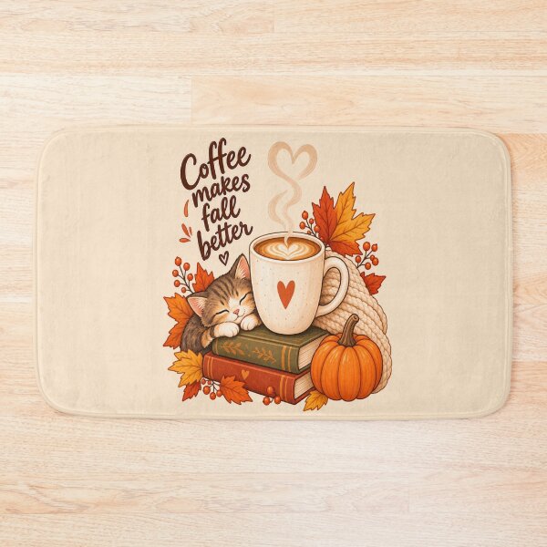 Item preview, Coffee Makes Fall Better – Cozy Autumn Coffee Cat designed and sold by NovaNest  Studio.
