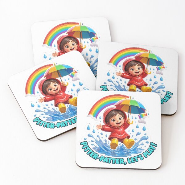 Item preview, Pitter Patter Let's Play – Cute Kid in Rain Boots and Rainbow designed and sold by LearnFunStore.