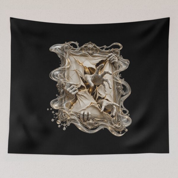 Item preview, What the Frame Could Not Hold – Surreal Hands Breaking Through Canvas designed and sold by Anyshca.