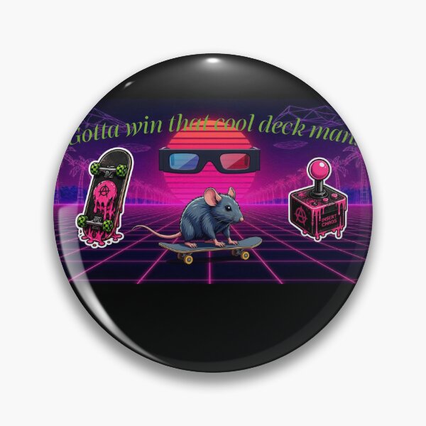 Artikelvorschau, Cyberpunk-Arcade-Ratte, Skateboarding, Synthwave-Sonnenuntergang entworfen und verkauft von LazyDayzCo.