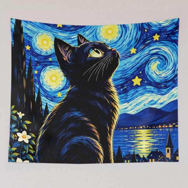 Item preview, Celestial Black Cat Under a Starry Night designed and sold by AbstractAuraArt.