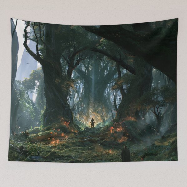 Item preview, A Wood Elf standing within an ancient forest of towering trees, surrounded by wildlife, Fantasy & Mythological Creatures designed and sold by CDC40.