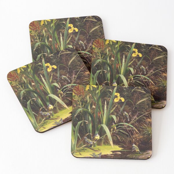 Item preview, Blue bird Bath Time amid the daffodils and reeds landscape painting by Olaf August Hermansen designed and sold by Jéanpaul Ferro.
