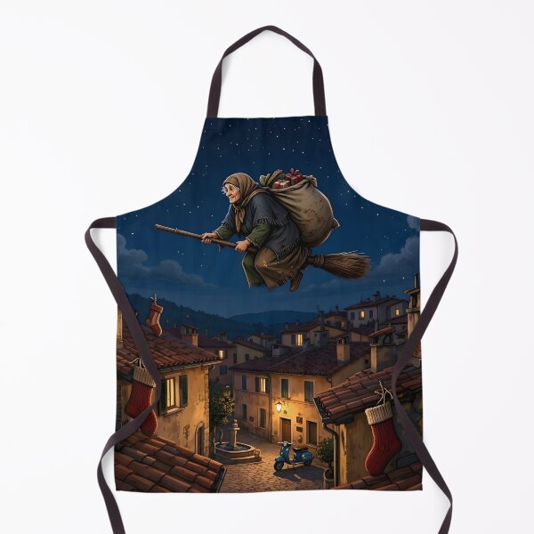 Item preview, La Befana Flying Over Italian Village Christmas Night designed and sold by Sybille-Yates.
