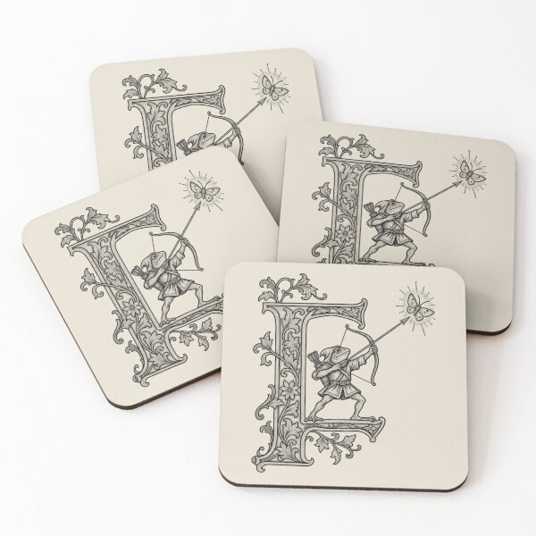 Item preview, Frog Archer Medieval Manuscript Letter F Line Art designed and sold by AmiGraph.