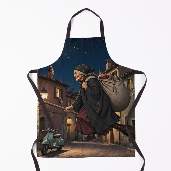 Item preview, La Befana Flying Over Italian Village Christmas Night designed and sold by Sybille-Yates.
